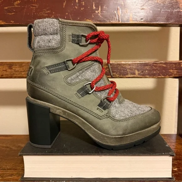 SOREL Blake Lace Quarry Waterproof Hiker Bootie Quarry Gray Red Laces - Picture 4 of 15